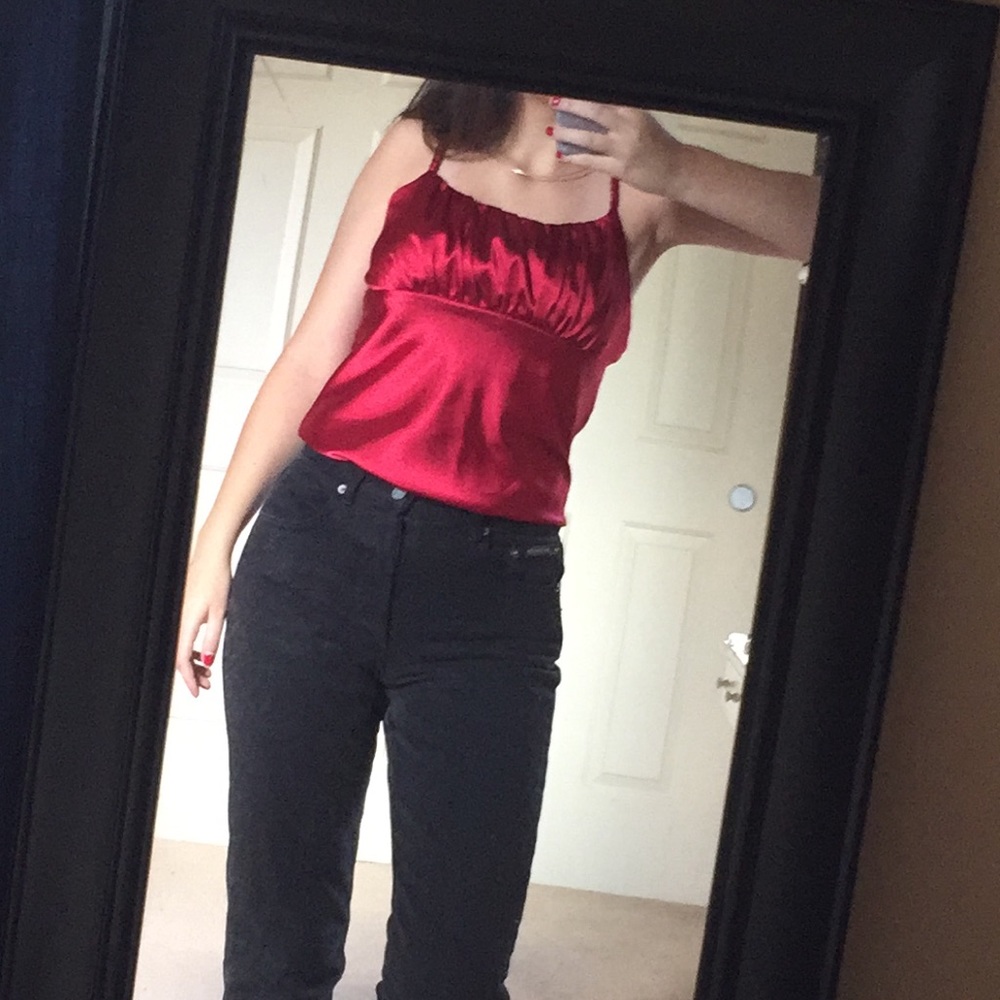 Red silk top